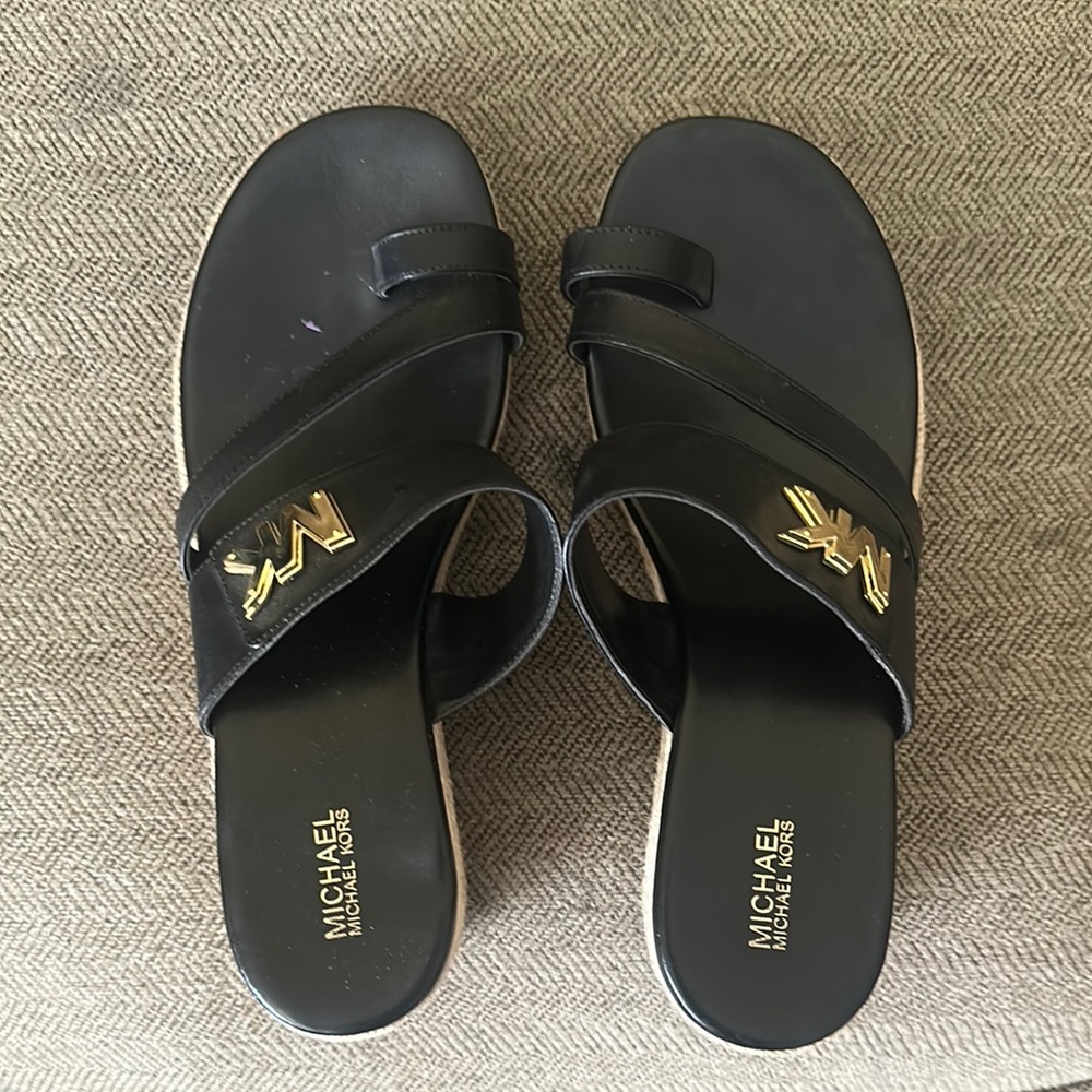 Michael Kors Black and Gold Slide Sandals